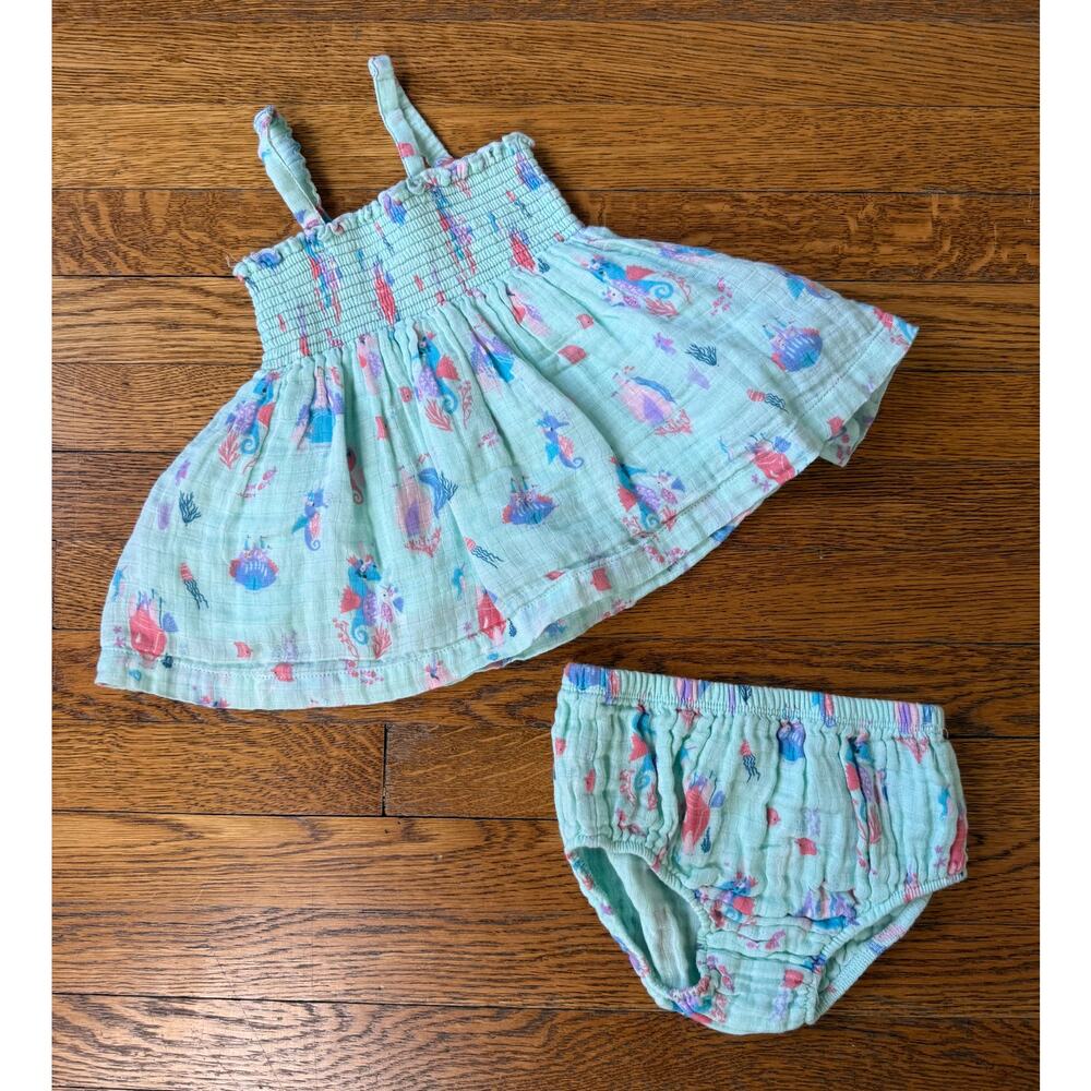 Angel Dear Girls' Seahorse Print Muslin Dress Set 18-24m